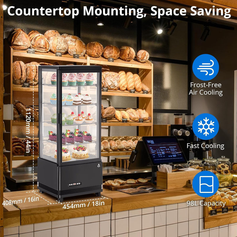 Black Commercial Display Refrigerator with Adjustable Shelves, 3.46 Cu.ft