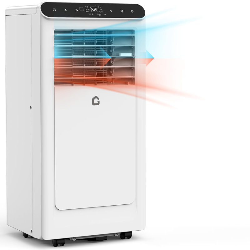 4-in-1 Portable Air Conditioner & Heater with Dehumidifier, Fan, Sleep Mode, 24H Timer, Remote, Digital Display & Window Kit for Year-Round Comfort, 10,000 BTU (Black Control Panel)
