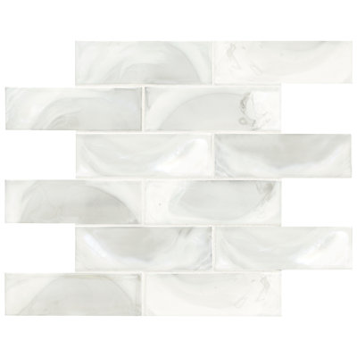 Nacre Blanc Subway 12 in. x 15 in. Glossy Glass Mosaic Wall Tile