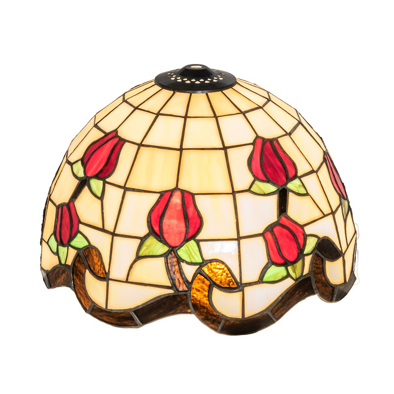 Dome Lamp Shade, 7.5" H x 12" W x 12" D, Red/Beige/Brown/Green