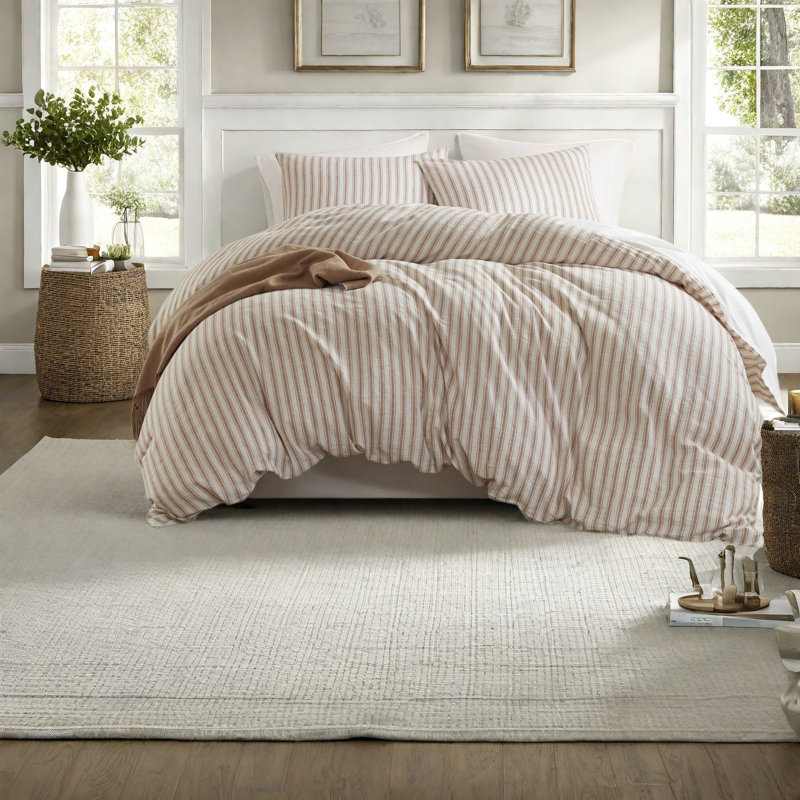 Linen Blend Striped Duvet Cover Set