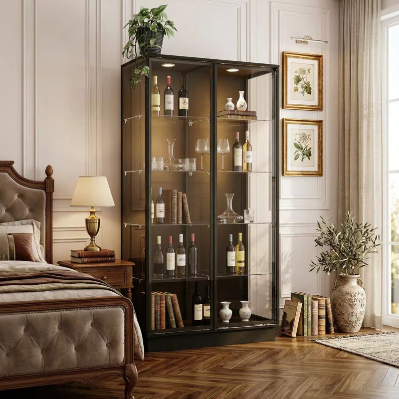 5 Tiers Curio Cabinet With Sliding Glass Doors & LED Lights