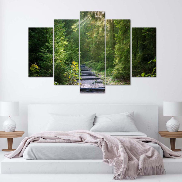 Union Rustic Green Forest Landscape - 5 Piece Wrapped Canvas Print ...