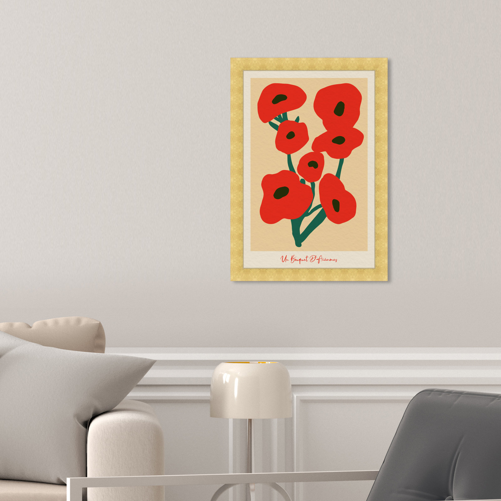 Modern Red Flower Bouquet by Oliver Gal, 17" H x 12" W, Gold