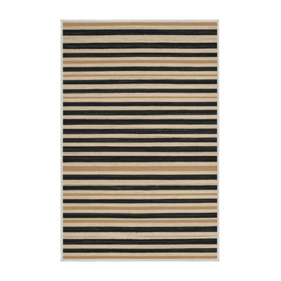 Washable Light Beige Charcoal Striped Area Rug
