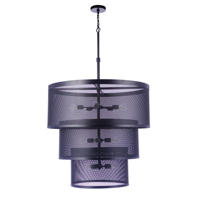 Luminaire suspendu tambour noir mat à 12 lumières Mesh