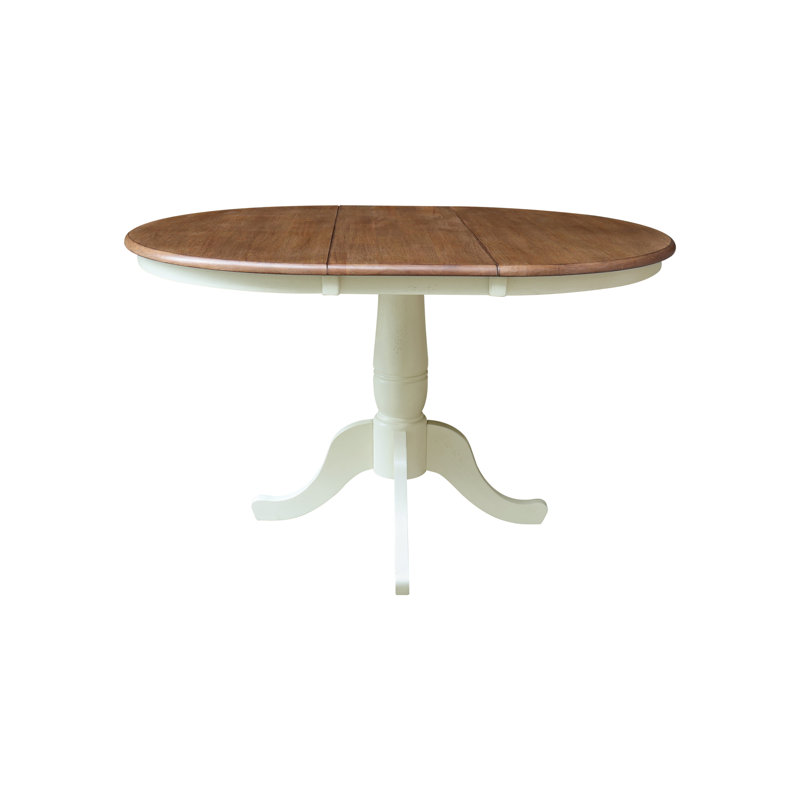 Ingbert Extendable Solid Wood Pedestal Dining Table, Hickory/Shell
