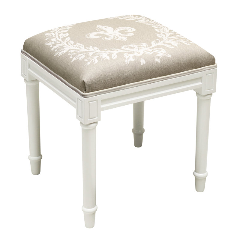 Tabouret de coiffeuse en bois massif, Blanc / taupe