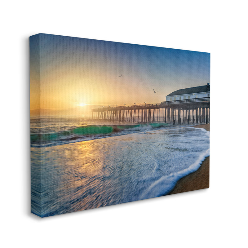 Sunlit Coastal Pier Ocean Foam by Rick Berk - Wrapped Canvas Print, 16" H x 20" W x 1.5" D