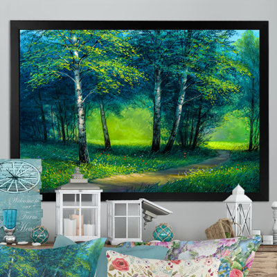 «Path Into Green Summer Birch Forest», art mural sur toile traditionnel
