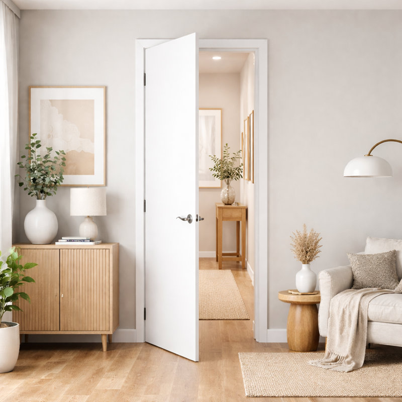 Dalle de porte affleurante à noyau uni apprêté - Conception intemporelle pour les chambres à coucher, les placards et les bureaux à domicile