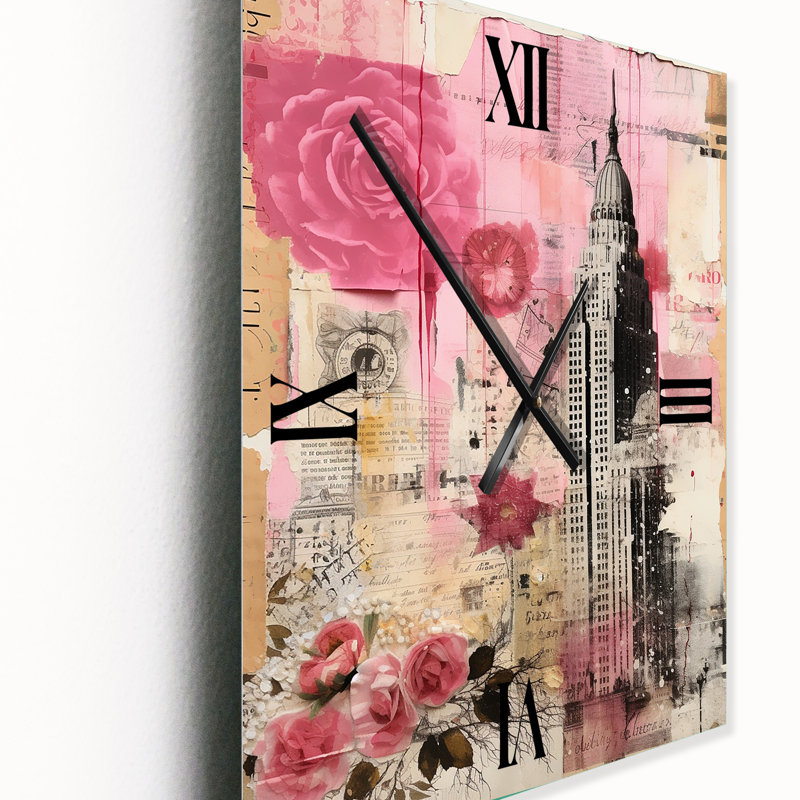 Horloge murale rétro rose New York Empire State Building III - City New York, Grand
