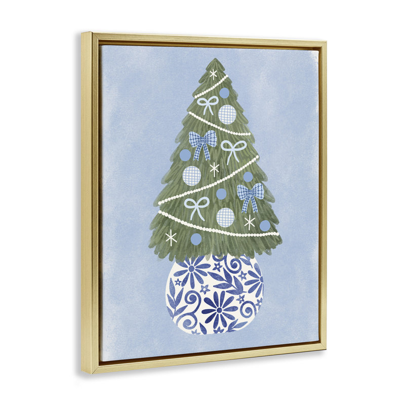 Arbre de Noël encadré, art mural par Taylor Shannon Designs, H 31 po x l 25 po, Cadre flottant métallique doré
