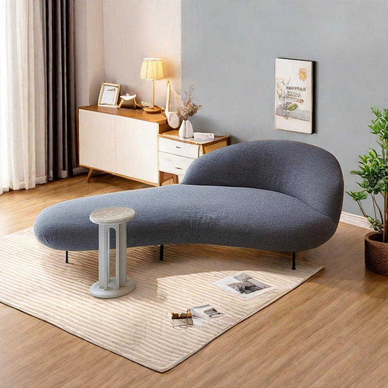 Wood Frame Chaise Longue with High-Density Foam, Grey, Right Hand Facing