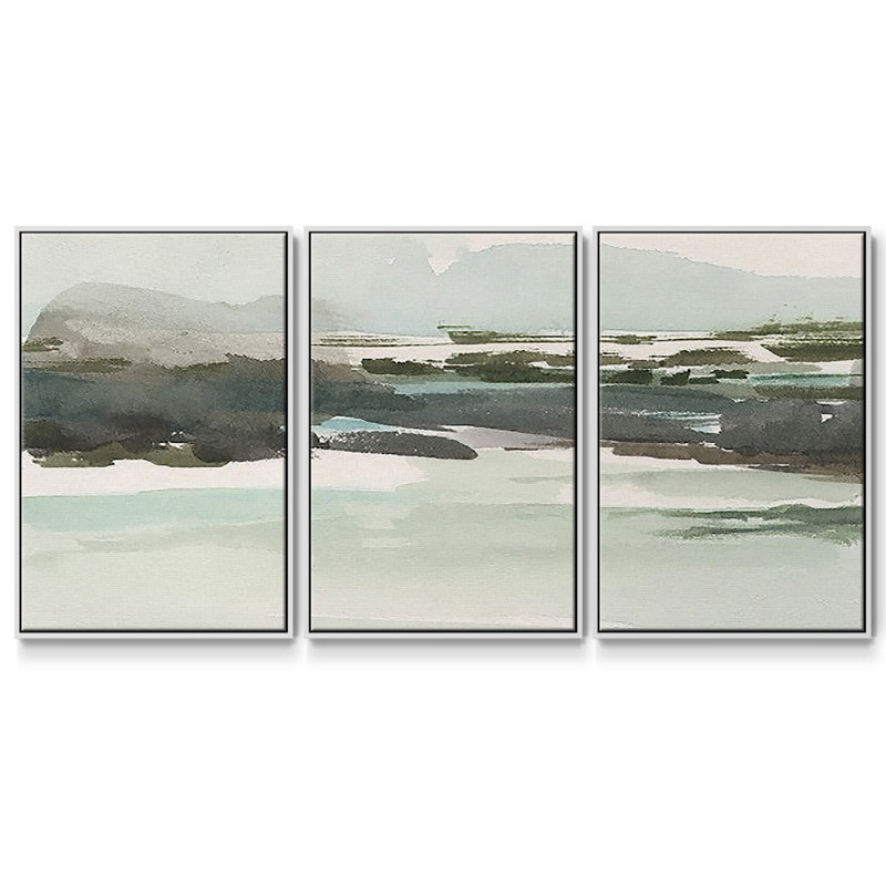 Turquoise Marsh I, reproduction encadrée sur toile 3 pièces, H 40 po x l 78 po x P 2 po, Blanc