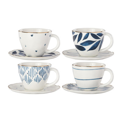 Lenox 2.45 LB Blue Bay Porcelain 4Pc Dishwasher Safe Espresso Cup & Saucer Set