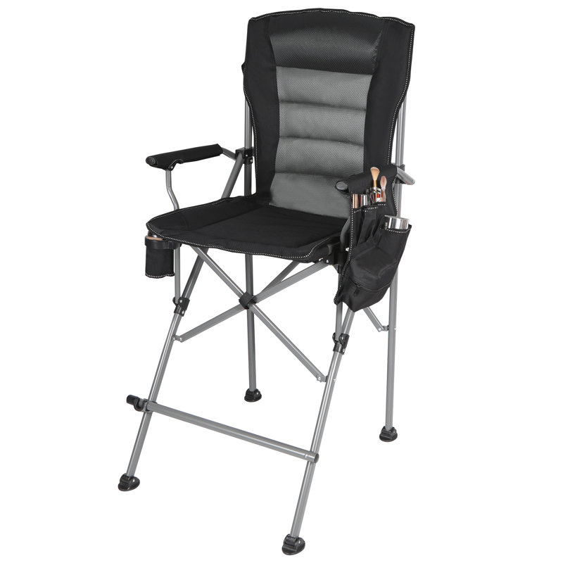 Yessenia Fabric Padded Extra Tall Folding Director Chair, Black