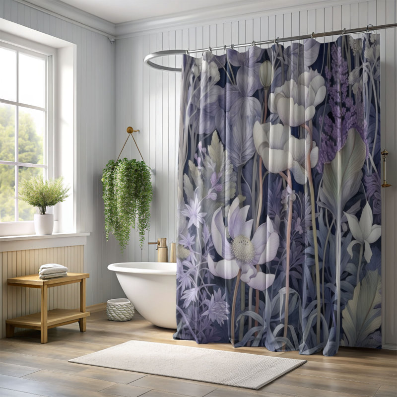 Floral Shower Curtain, 74"H x 71"W