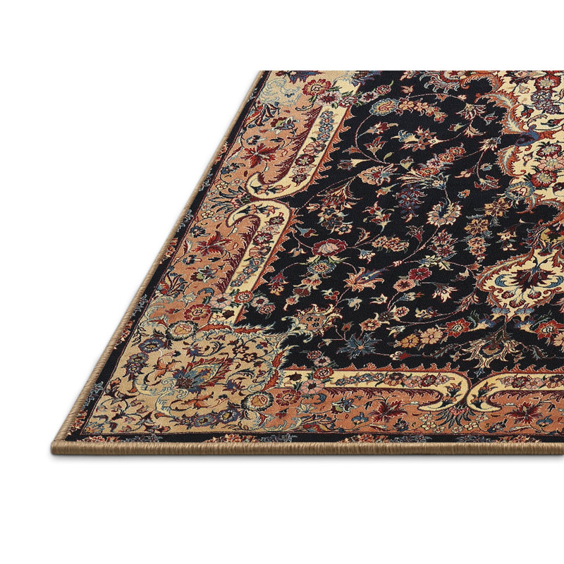 Tapis traditionnel noir / orange Octavian, Rectangle 6 pi x 9 pi