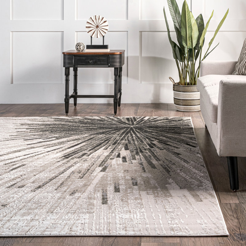 Tapis abstrait en polyester / polypropylène tissé à la machine Bosarge, Rectangle de 5 pi x 8 pi