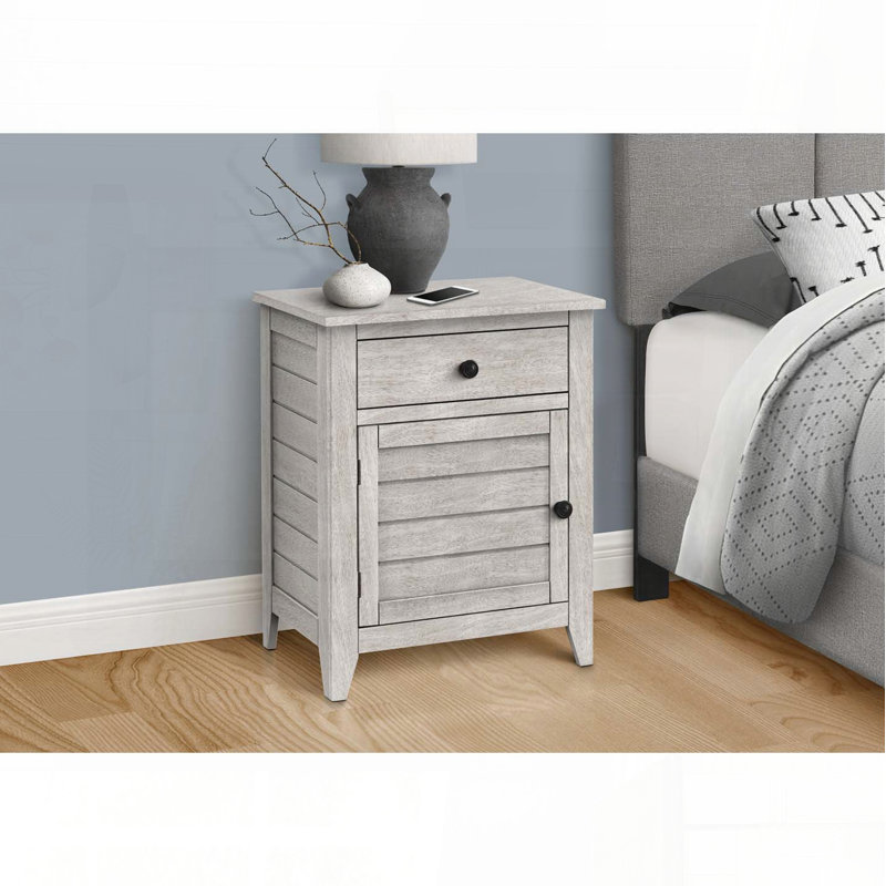 Table d'appoint avec tiroir de rangement et armoire - Placage gris délavé, Gris