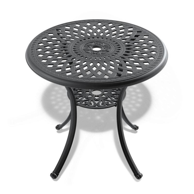 Table de salle à manger 30,71 pouces en fonte d'aluminium avec structure noire et trou pour parasol