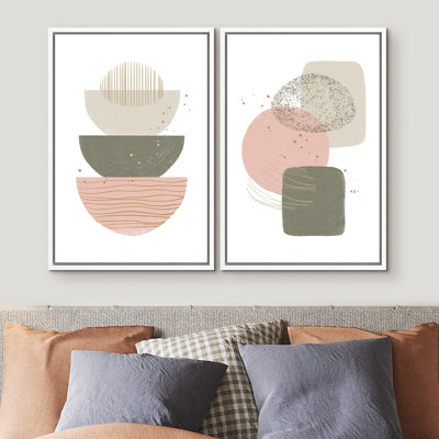 Abstract Geometry " Pastel Pink Green And Tan Polygon Variety Abstract Shapes Illustrations Modern Minimalist Chic " 2 - Pieces
