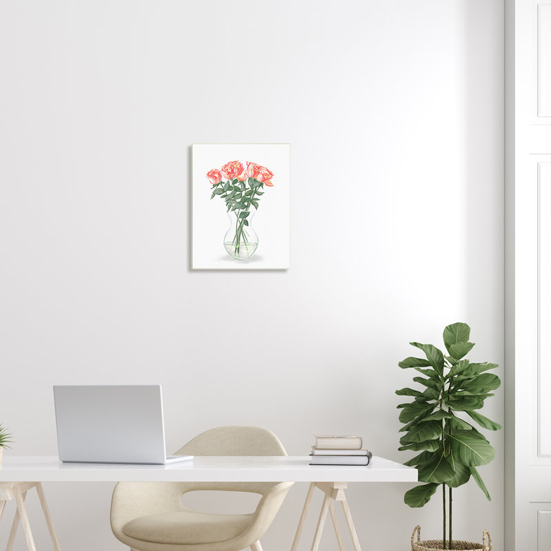 "Rose rose", vase, verre, nature morte, plaque murale, art par Ziwei Li, H 19 po x l 13 po x P 0,5 po