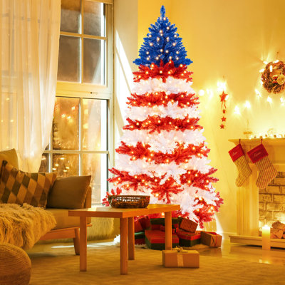  7.5 Ft Patriotic Pre-lit Artificial Christmas Tree With 1341 Branch Tips 480 Lights