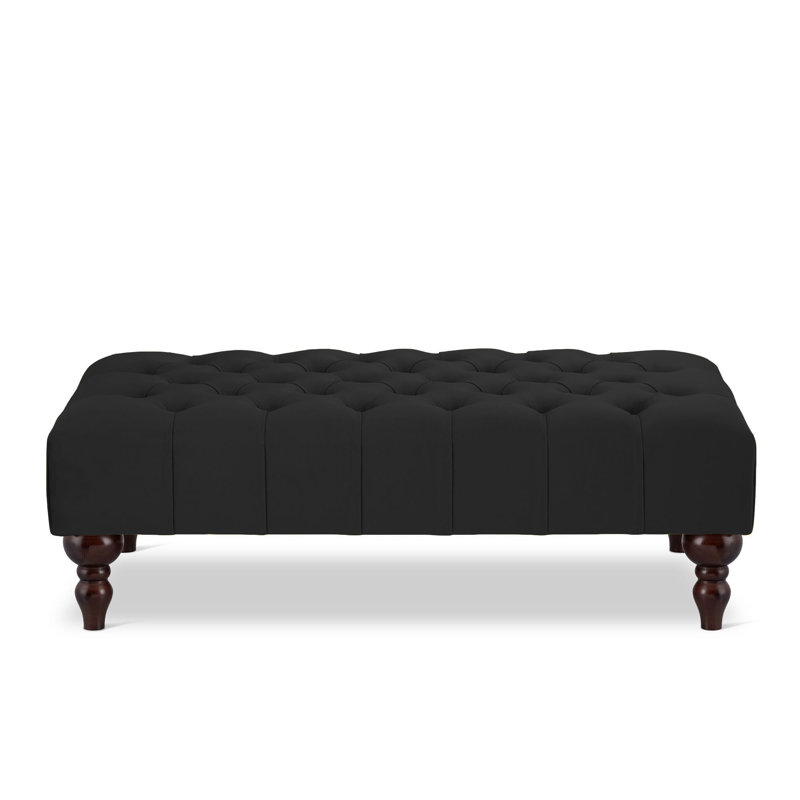 Ainura 120cm Wide Velvet Tufted Rectangle Solid Colour Cocktail Ottoman, Brown/Nut, Black