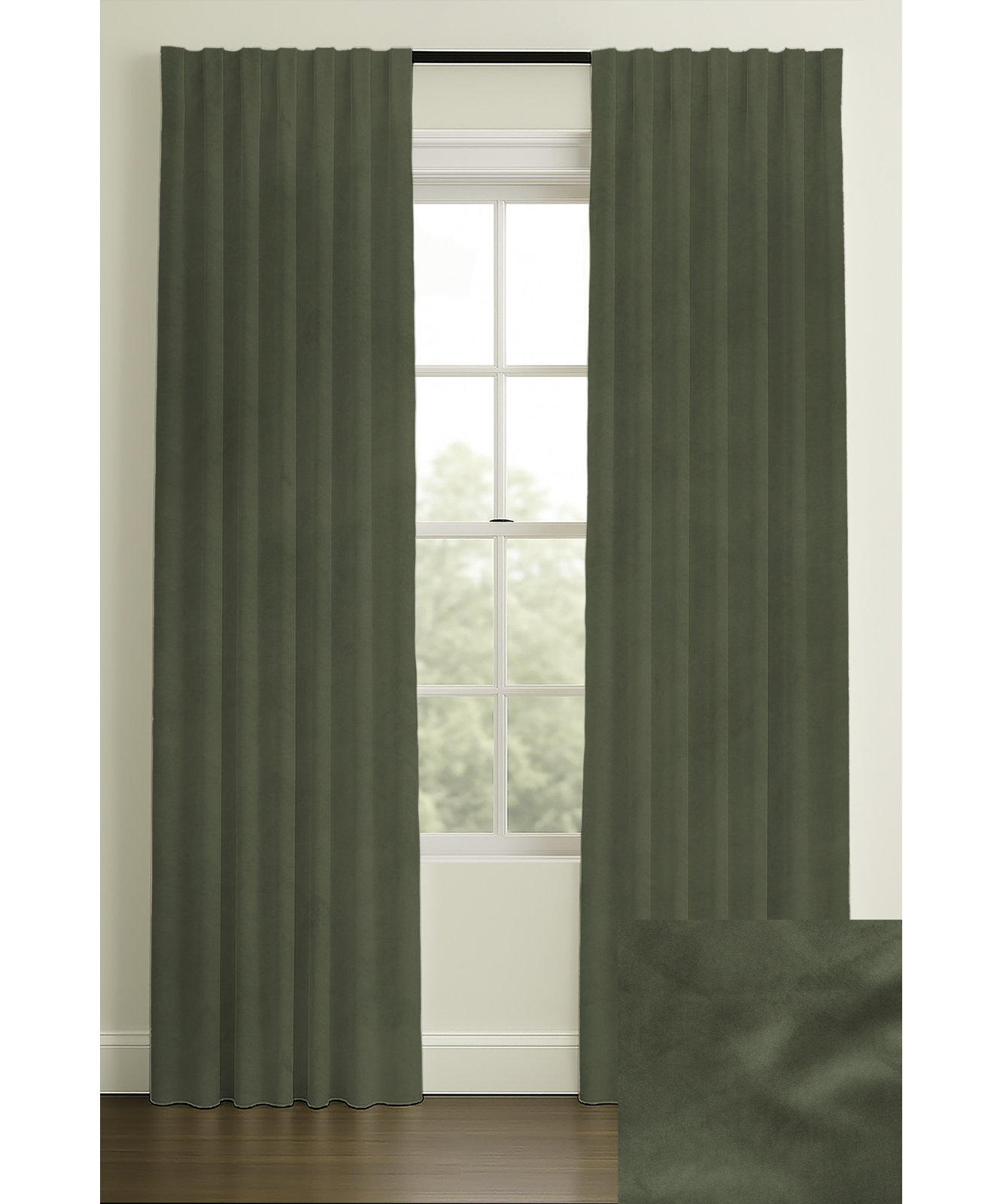 Westcliffe Velvet Curtain in Basil, Double, Rod Pocket, 50" W x 132" L