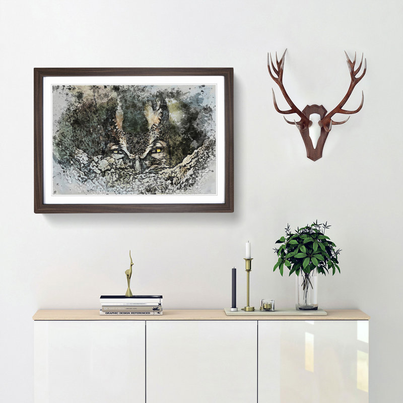 Long-Eared Owl in Abstract - Picture Frame Painting Print, Walnut Framed, 27cm H x 36cm W x 2cm D