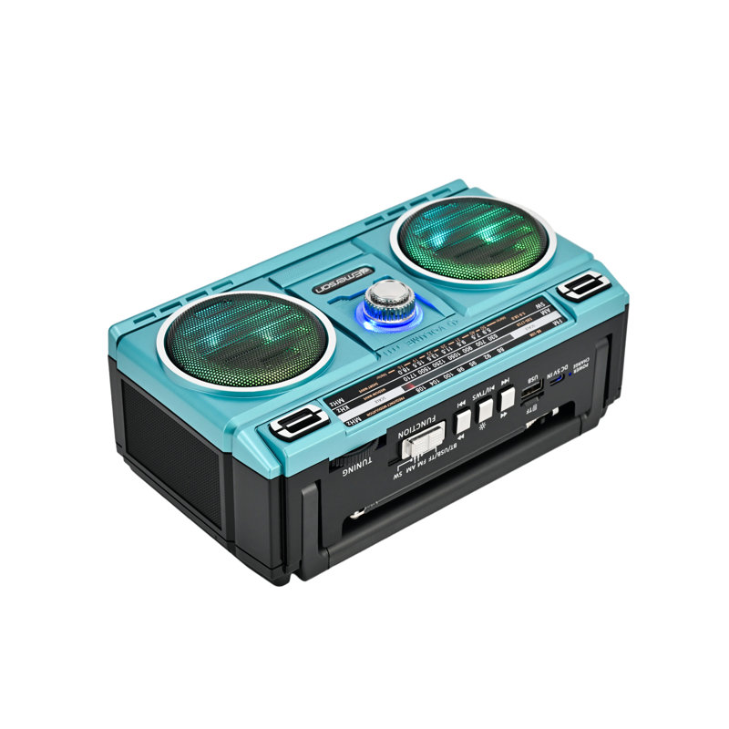 Haut-parleur portatif Bluetooth® avec radio et batterie rechargeable Emerson - turquoise