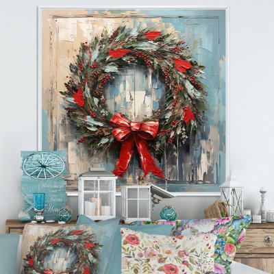 Couronne de Noël verte et hiver III - Couronne, art mural