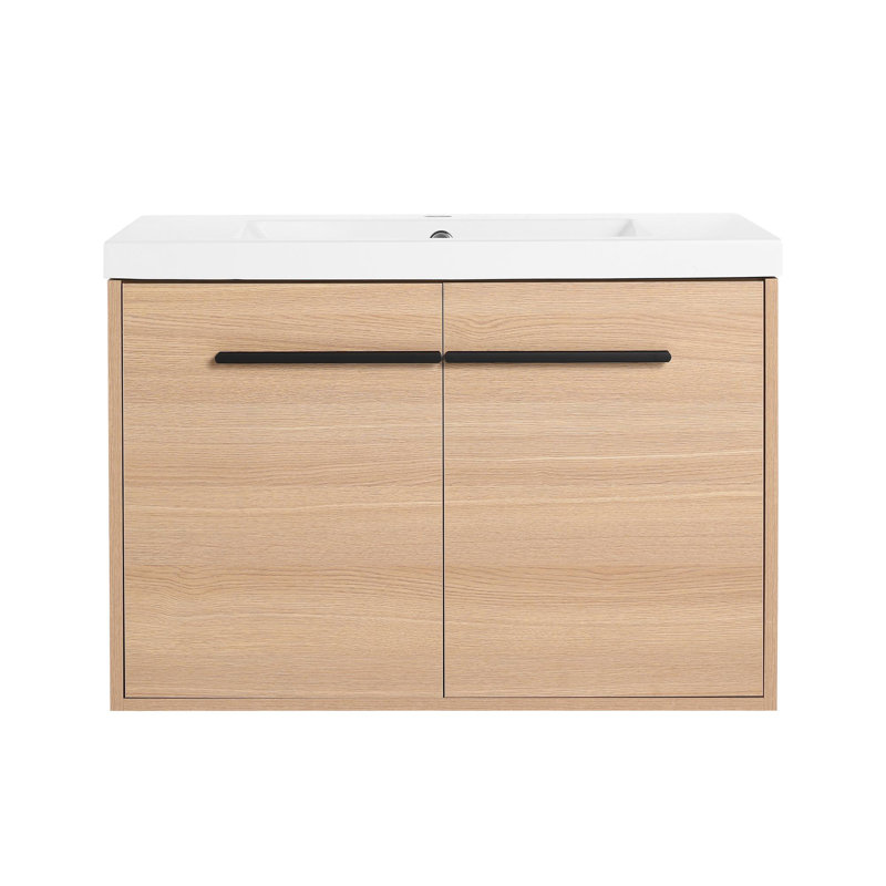 Meuble-lavabo moderne avec lavabo en résine, Chêne, 29"