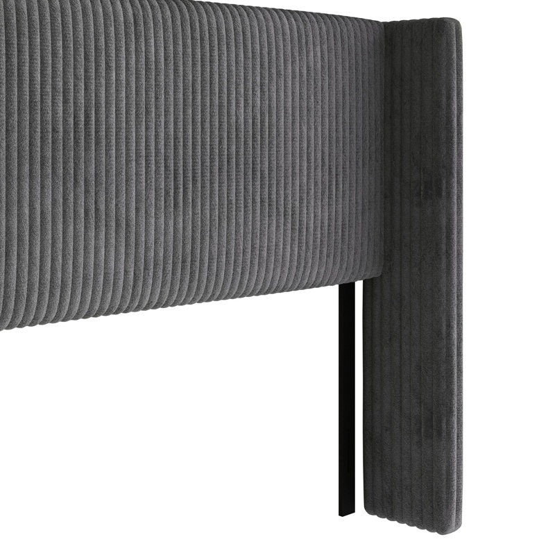 Tête de lit double rembourrée, Gris, Grand lit
