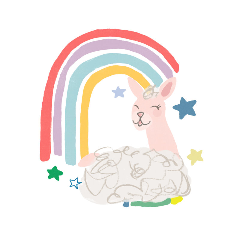 Rainbow Llama III by June Erica Vess - Wrapped Canvas Print, 30cm H x 30cm W x 3.8cm D