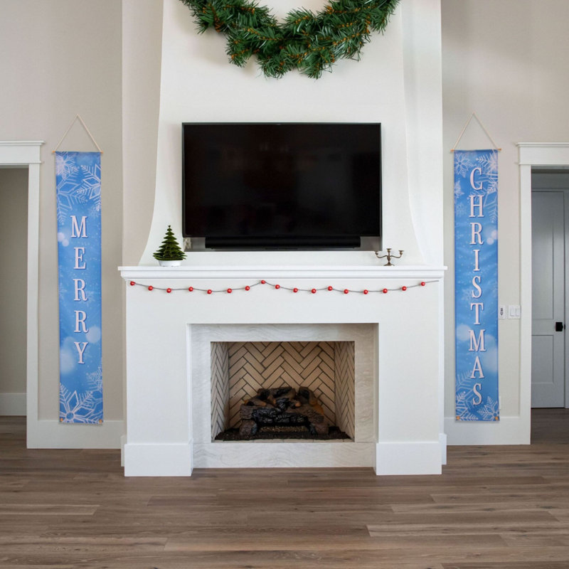 Décoration de fenêtre de Noël «Blue Snow Merry Christmas» 12 po x 72 po