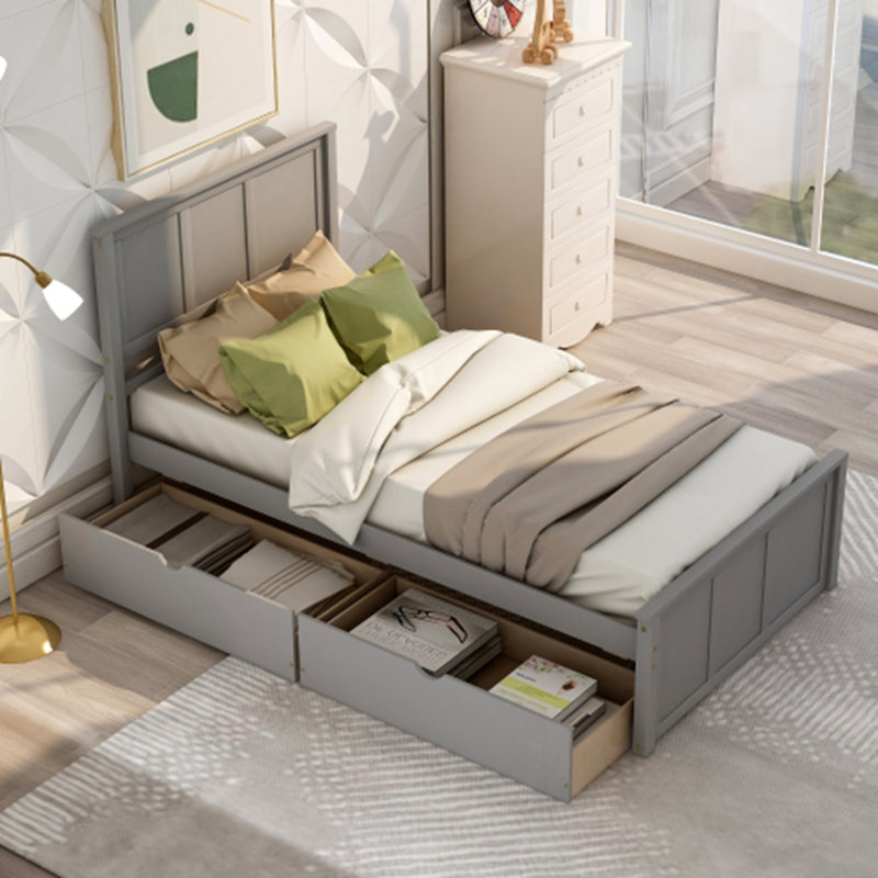 Lit plateforme simple avec 2 tiroirs, Gris