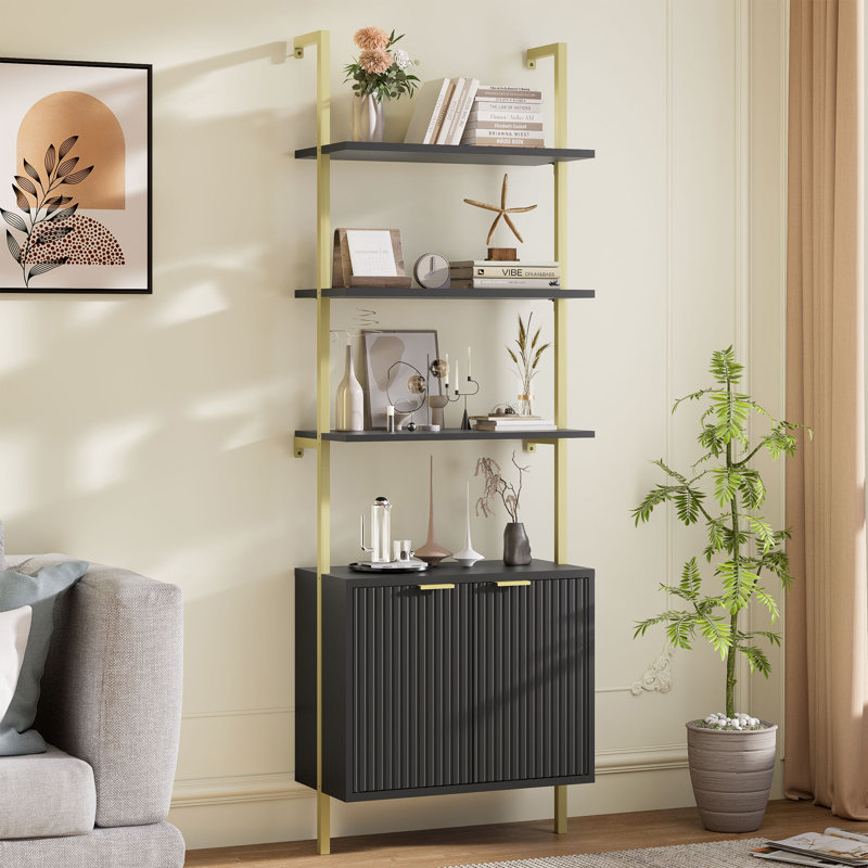 Tesse Ladder Bookcase, Black/Gold