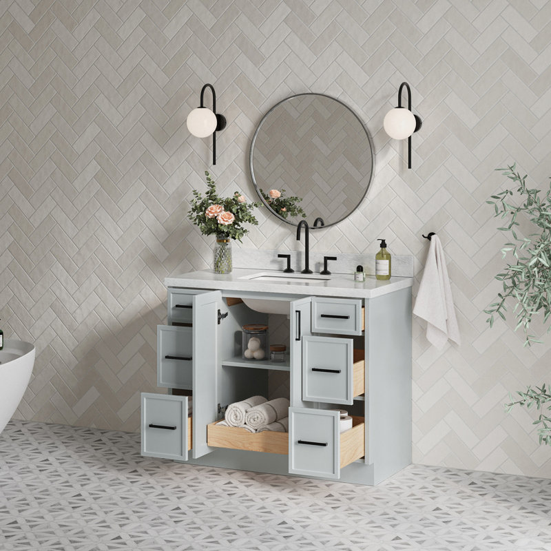 Meuble-lavabo rectangulaire simple 43 po avec comptoir en marbre de Carrare italien Ariel Kelly, Gris