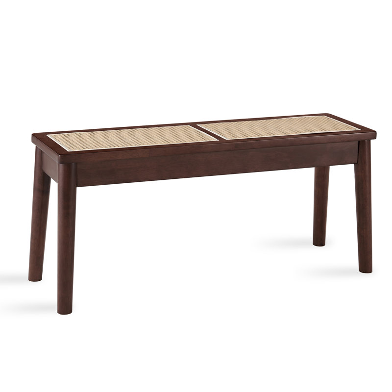 40 X 12 "Wooden Betim, Walnut Color, Hand Woven Cane Seat, Solid Wood Betim For Entrance, Living Room, Kitchen And Dining Room, Long Betim, 18" High