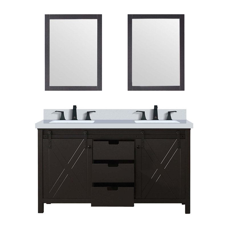 Ensemble de meuble-lavabo double avec robinet et miroirs