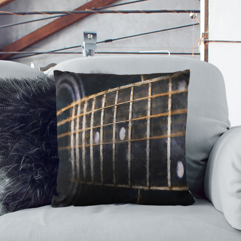 Strings of the Guitar Painting Cushion with Filling, 40cm H x 40cm W x 15cm D, White