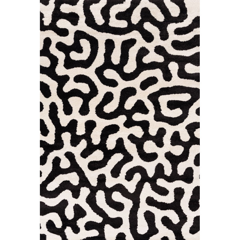 Joli Abstract Doodle Area Rug Soft Dense Pile for Living Rooms and Bedrooms, Black/White, Rectangle 200 x 290 cm