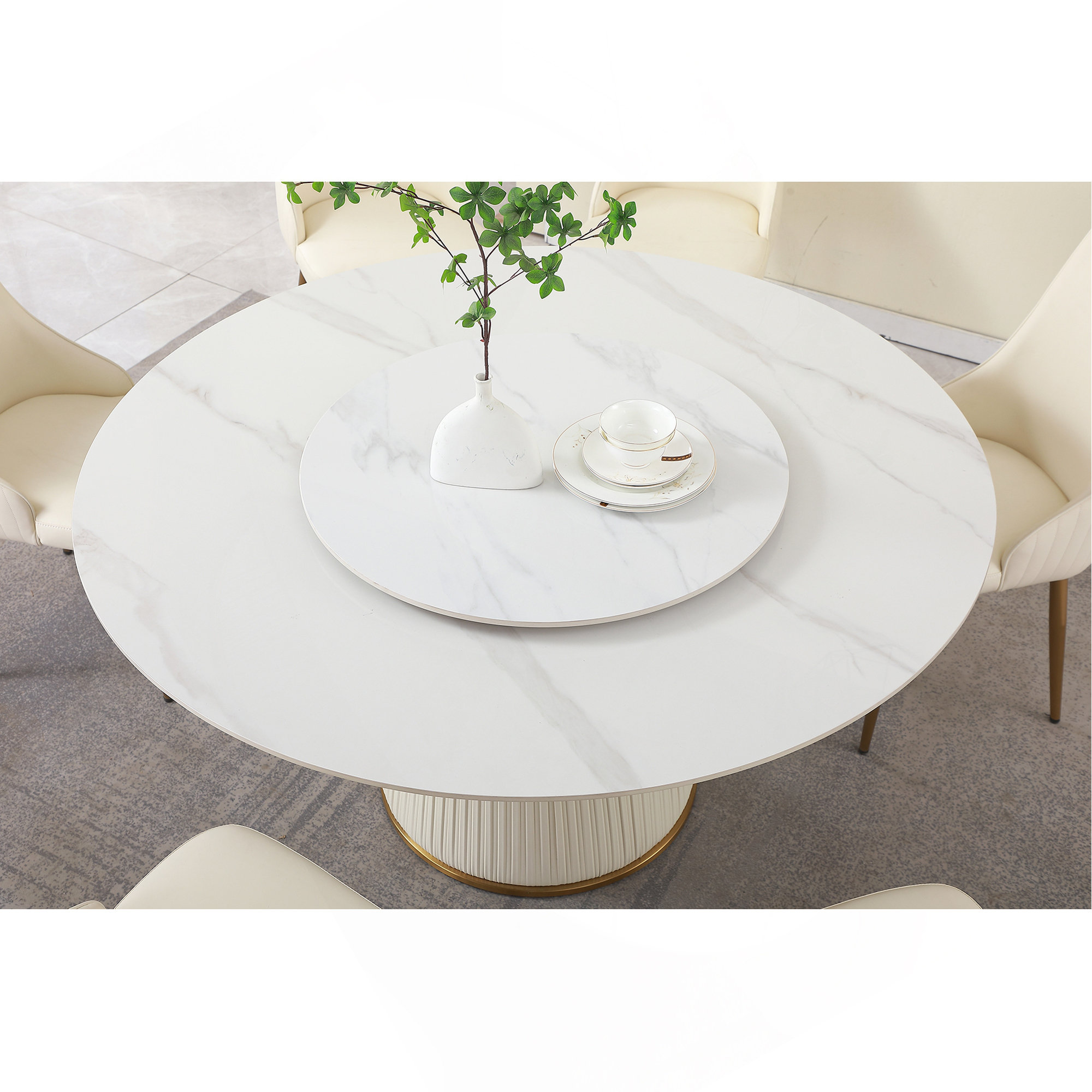 Brayden Studio 59"Modern Sintered Stone Dining Table With 31.5" Round ...
