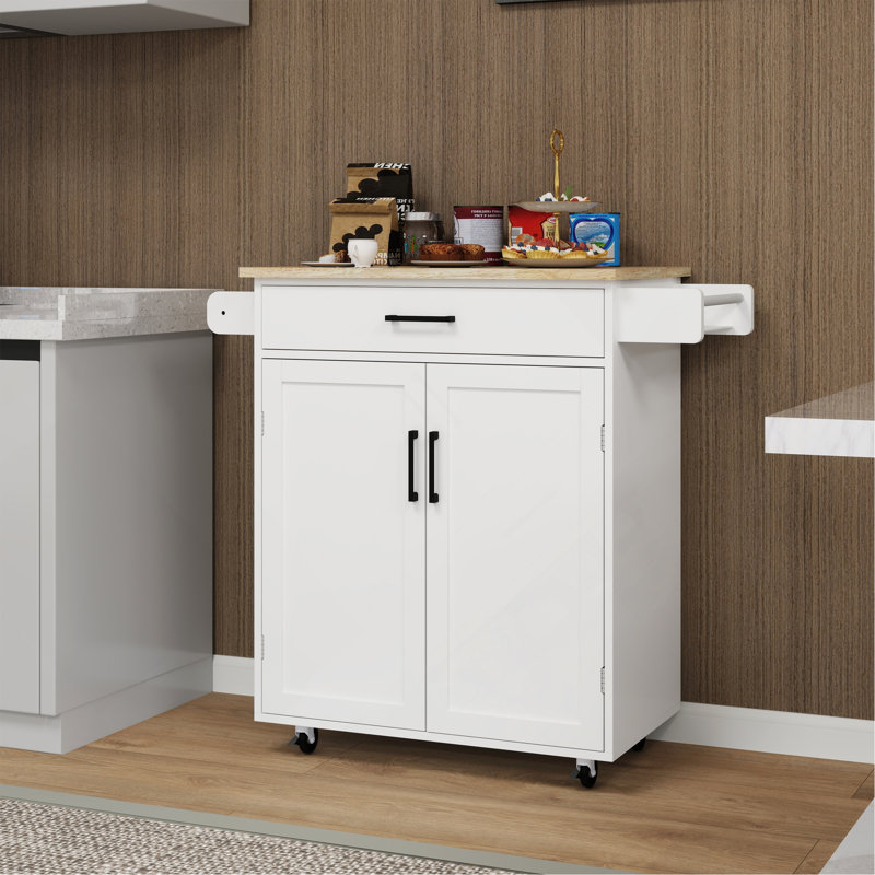 Kitchen island rolling trolley cart,Kitchen island with Adjustable Shelves and towel rack, White 1
