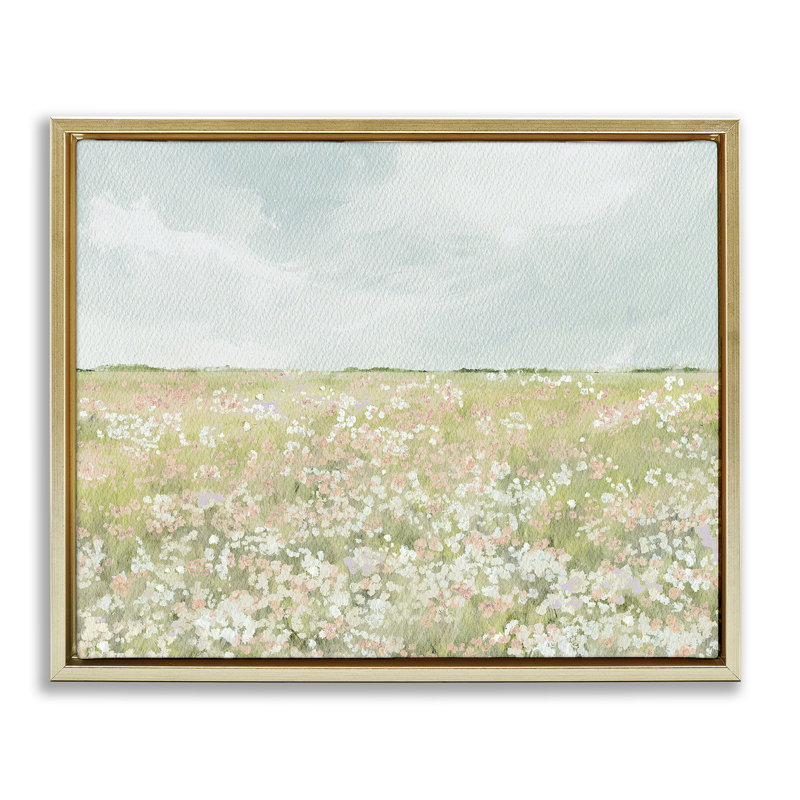 Cadre flottant Budding Field, par Leah Straatsma, Cadre flottant métallique doré, H 25 po x l 31 po