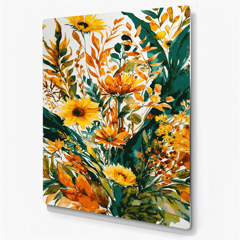 Aquarelle florale 41, art mural en métal vert, H 24 po x l 20 po