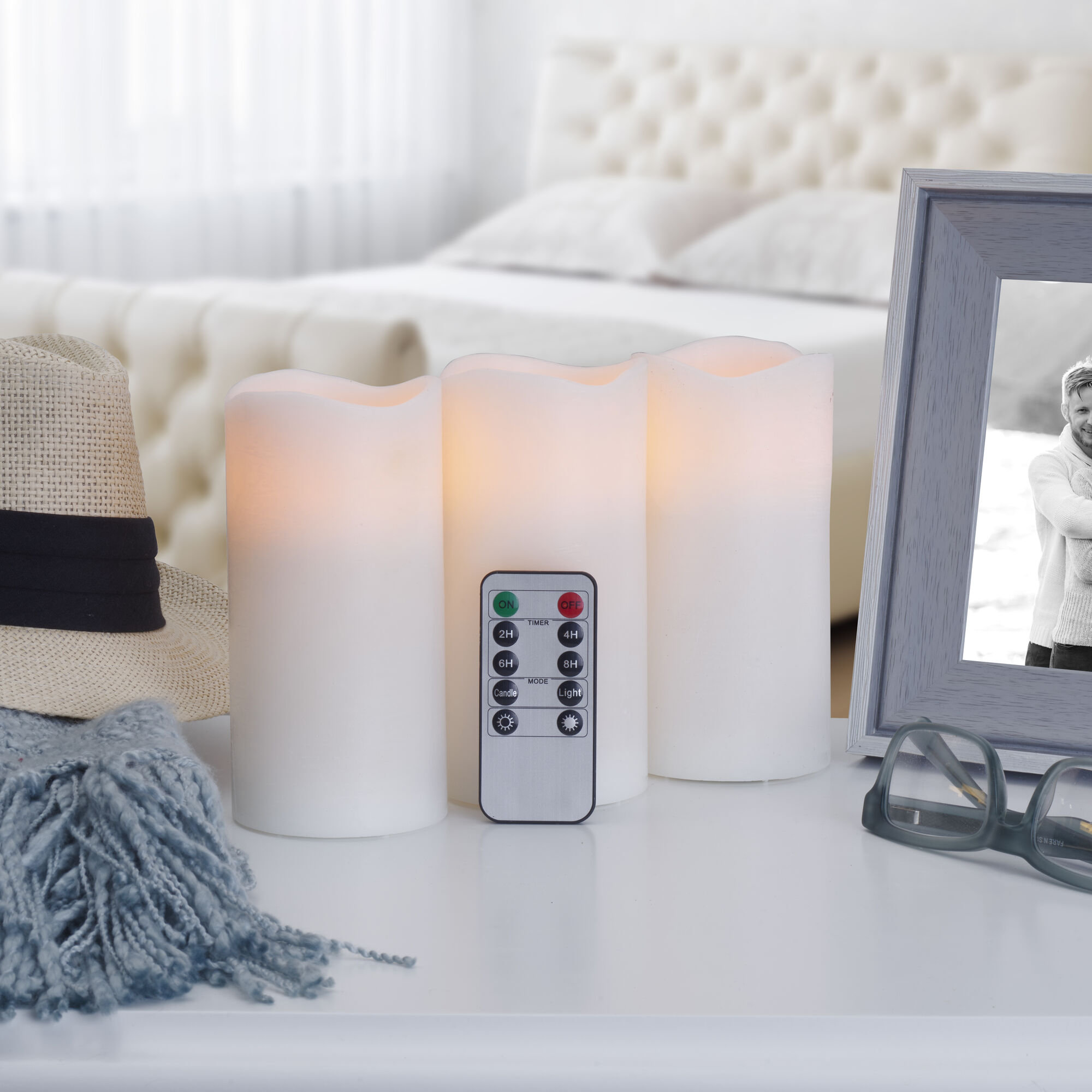 Mikasa Wavy Top LED Unscented Wax Pillar Candles - Thumbnail 2